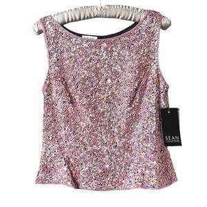 Sean Collection Silk Pink Sequin Sleeveless Top